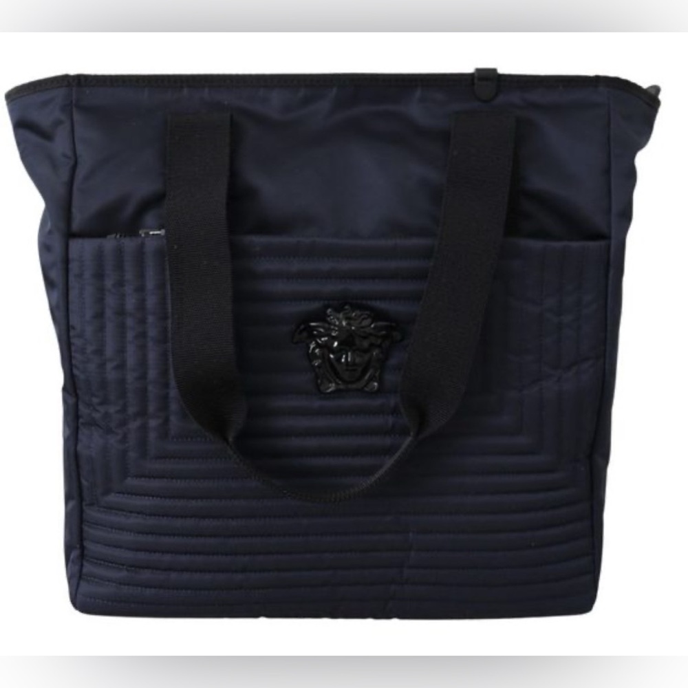 Navy Versace Unisex Black Quilted Medusa Tote Shoulder Handbag Bag